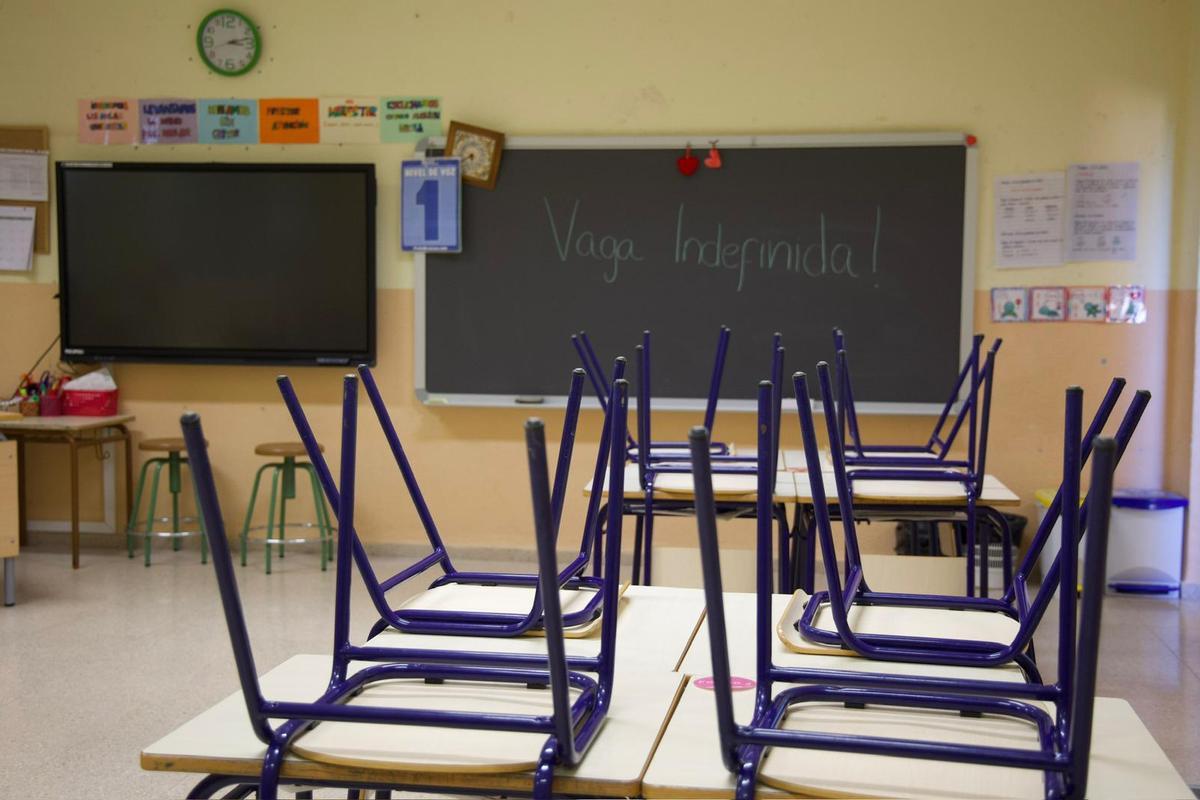 Las aulas del CEIP Monte Benacantil de Alicante durante la primera jornada de huelga.