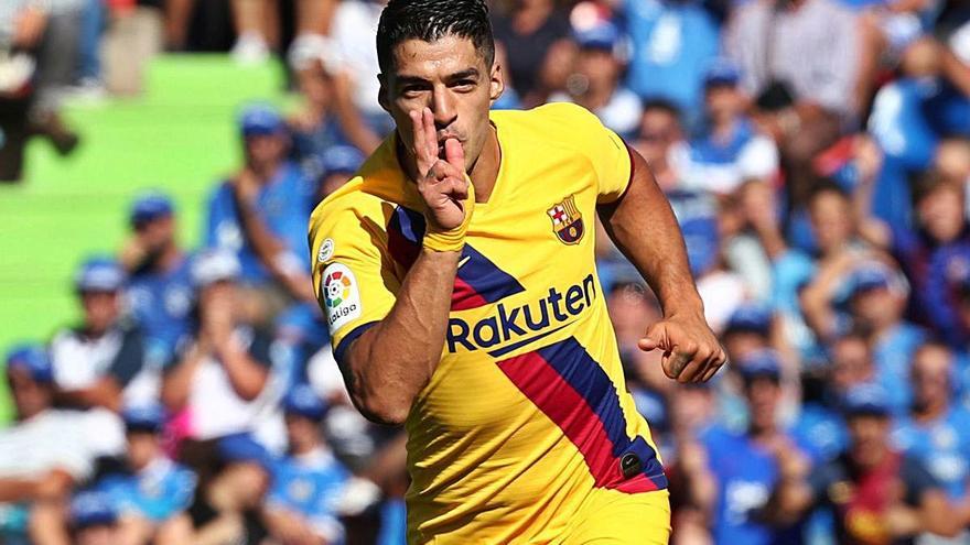 Suárez, durante un partido con el Barça este año.