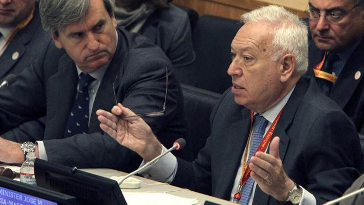 El ministro de Exteriores, José Manuel García-Margallo, durante su intervención este martes en una reunión en la ONU.