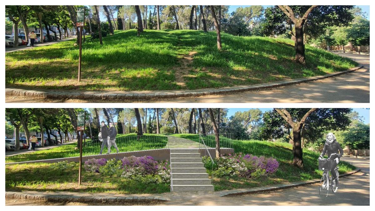 Una de les zones del parc en l'actualitat i una recreació virtual.