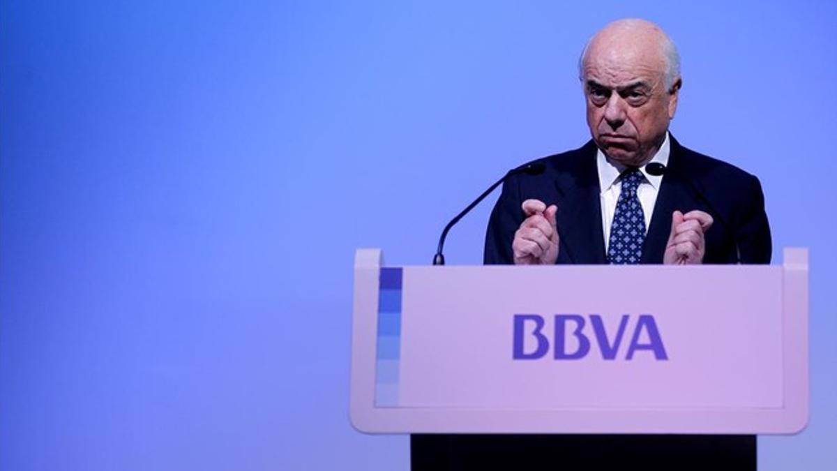 El presidente del BBVA, Francisco González, en la presentación de los resultados del 2013.