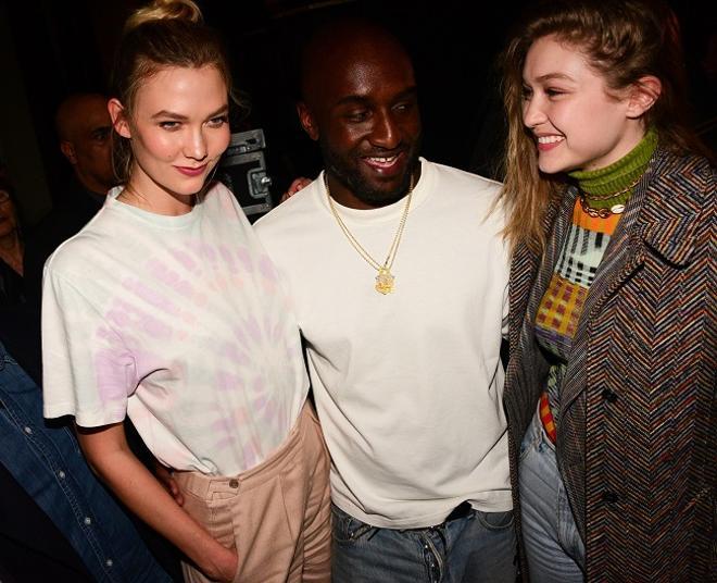 Karlie Kloss, el diseñador Virgil Abloh y Gigi Hadid en la Semana de la Moda de París