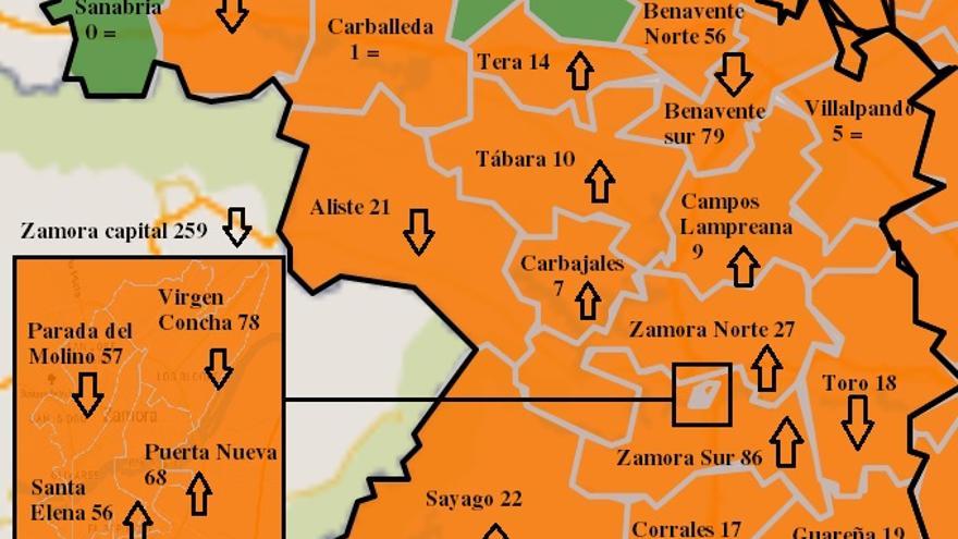 Mapa de contagios COVID por zonas básicas de salud