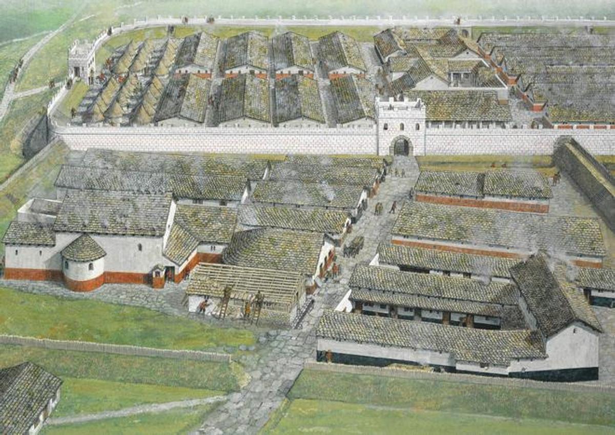La 'via principalis', que conduce a un fuerte en el muro de Adriano.