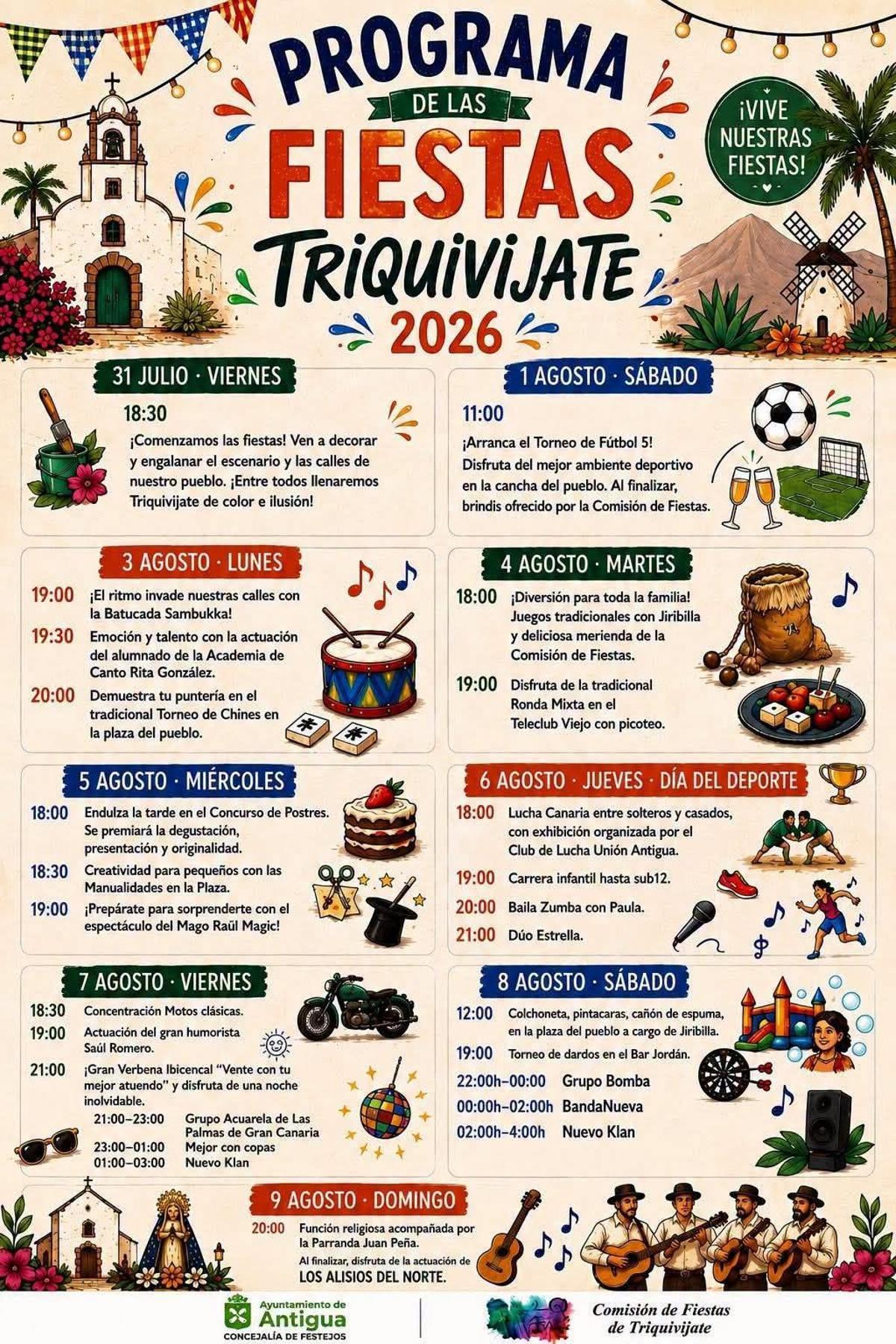 Cartel del programa de la sfiestas de Triquivijate 2026