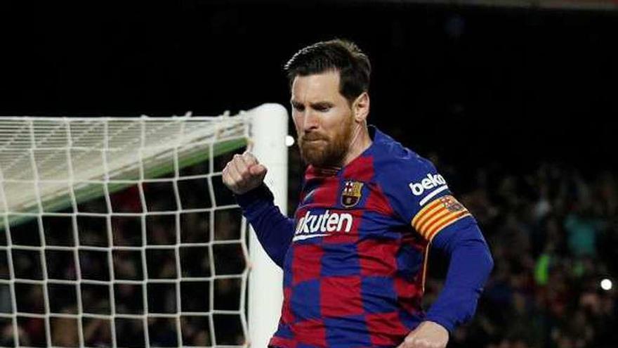 Messi festeja un gol de esta temporada. // Efe