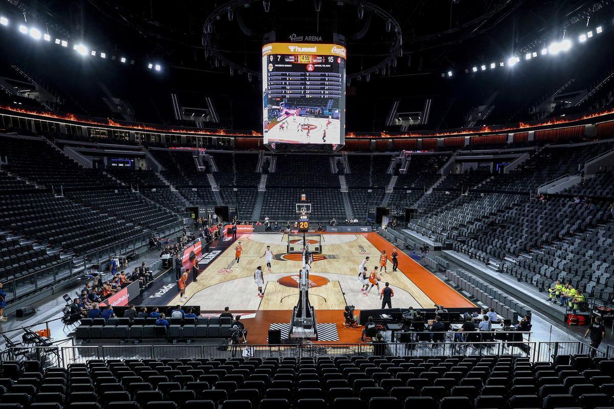 El Roig Arena, a puerta cerrada en el partido ante el Hapoel Tel Aviv.