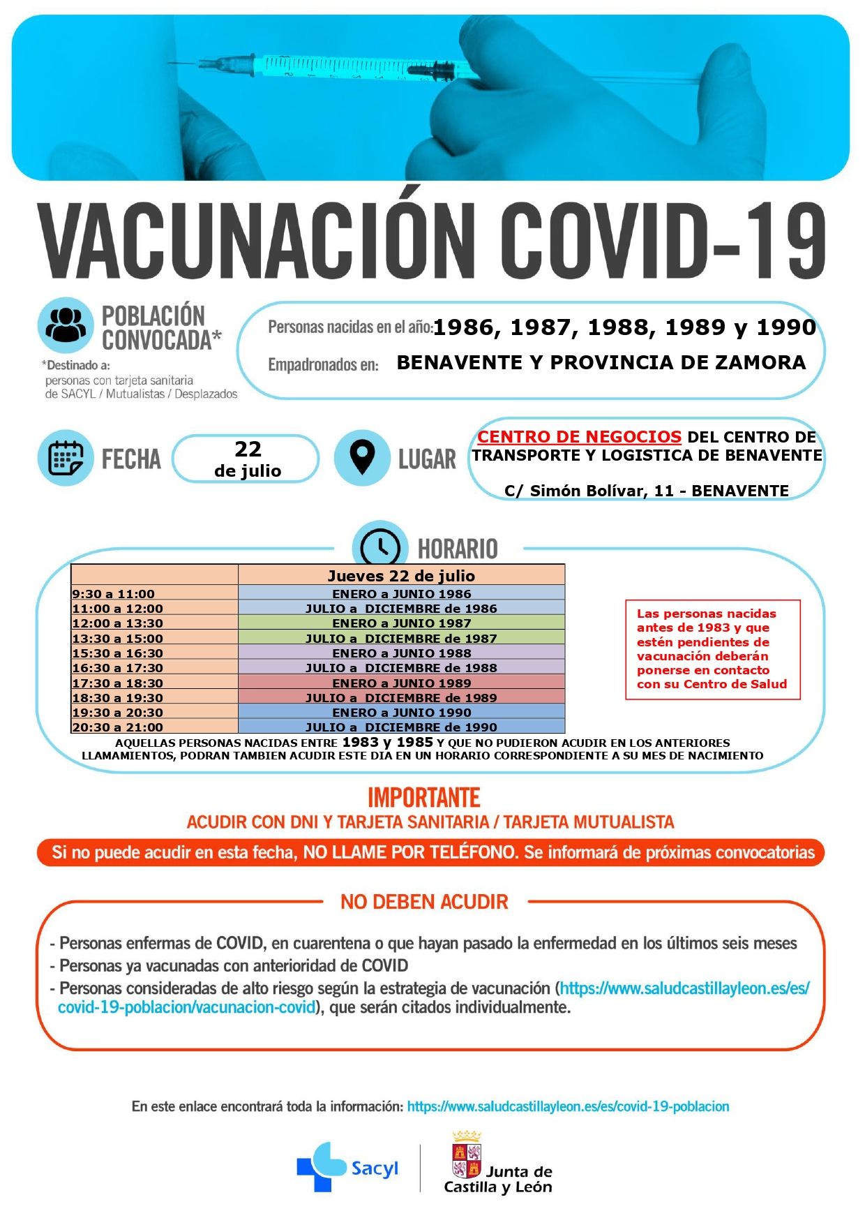 Calendario de vacunación entre 1986 y 1990 en Benavente.