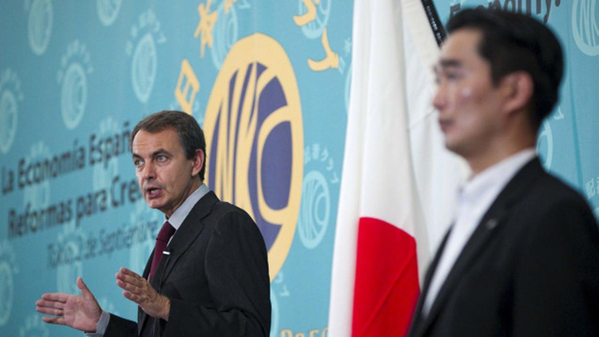 Zapatero, durante su intervención de hoy ante el Japan National Press Club.