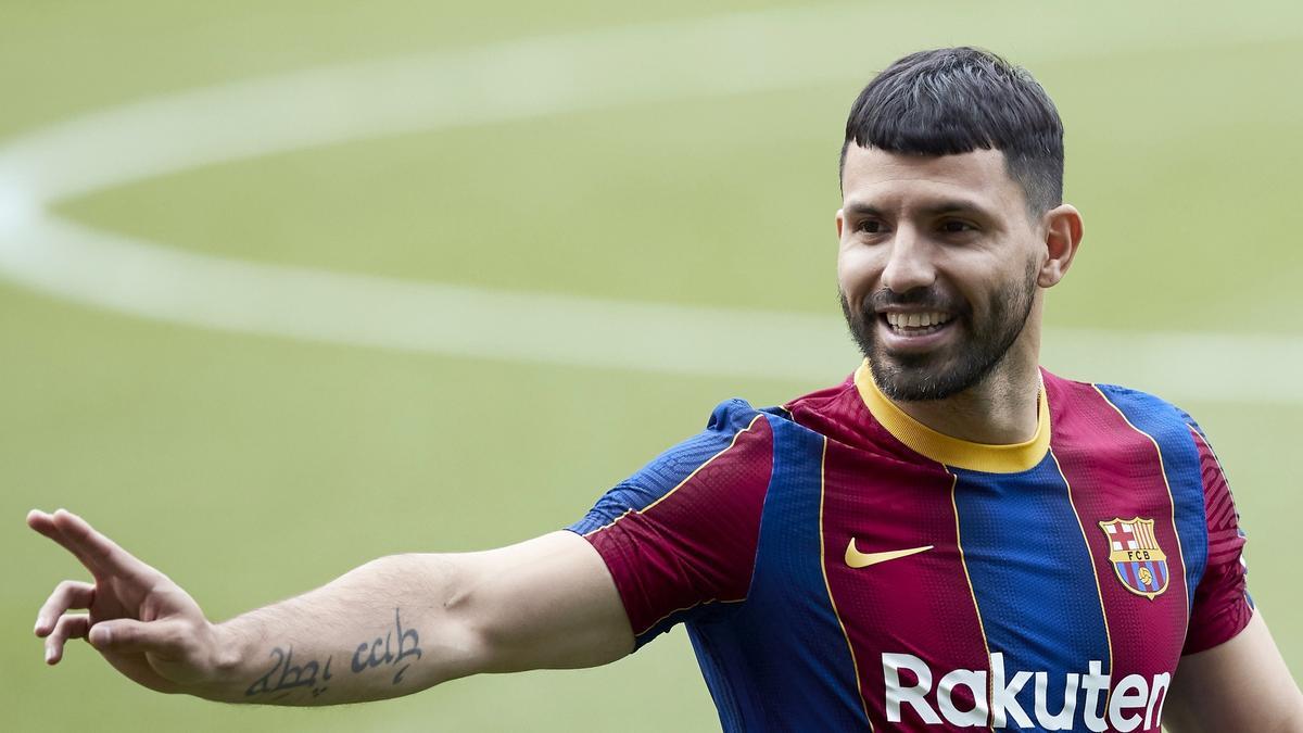 El Kun Agüero con la camiseta del FC Barcelona.