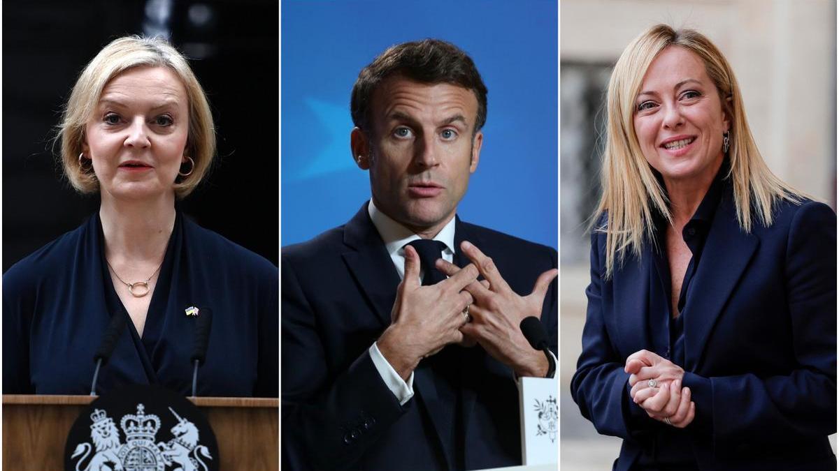 Los líderes de Reino Unido, Francia e Italia, Liz Truss, Emmanuel Macron y Giorgia Meloni.