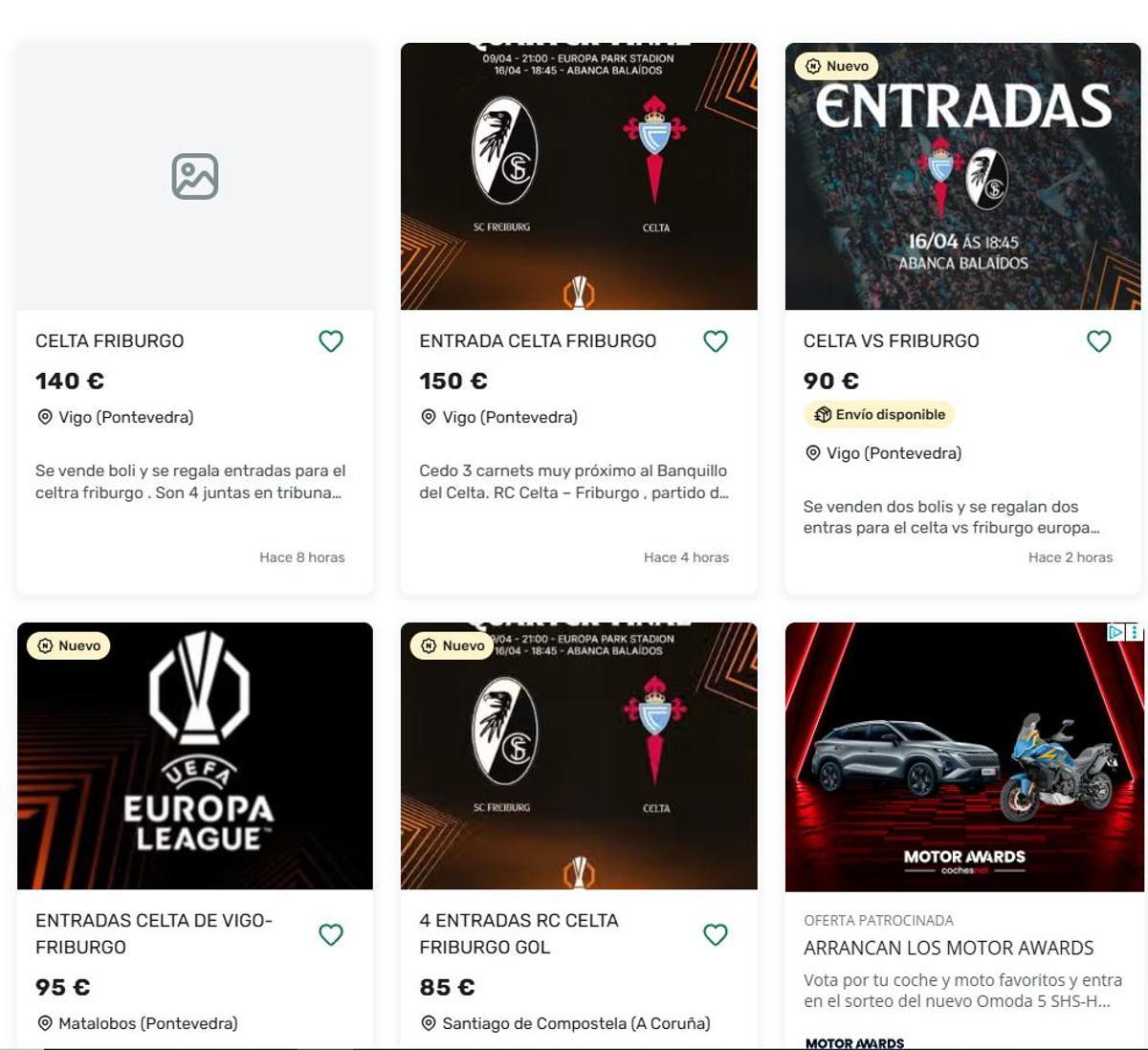 Imagen de ayer de una web ofertando entradas para el partido.