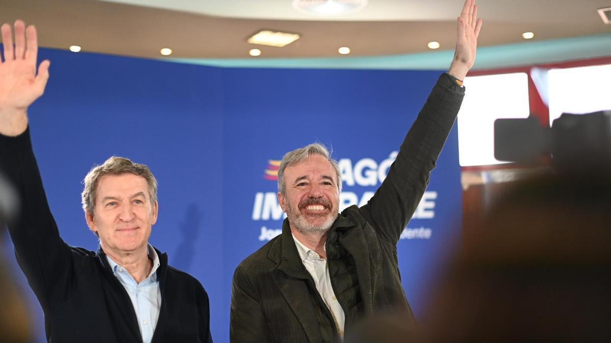 En imágenes | Alberto Núñez Feijóo acompaña a Jorge Azcón en el mitin celebrado en un restaurante de Calatayud