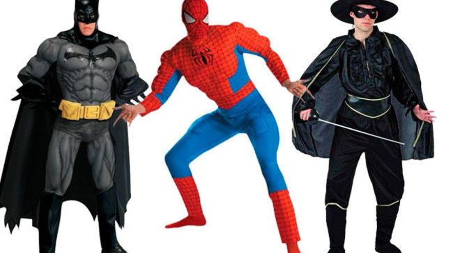 Disfraces del Batman, Spiderman y el Zorro,