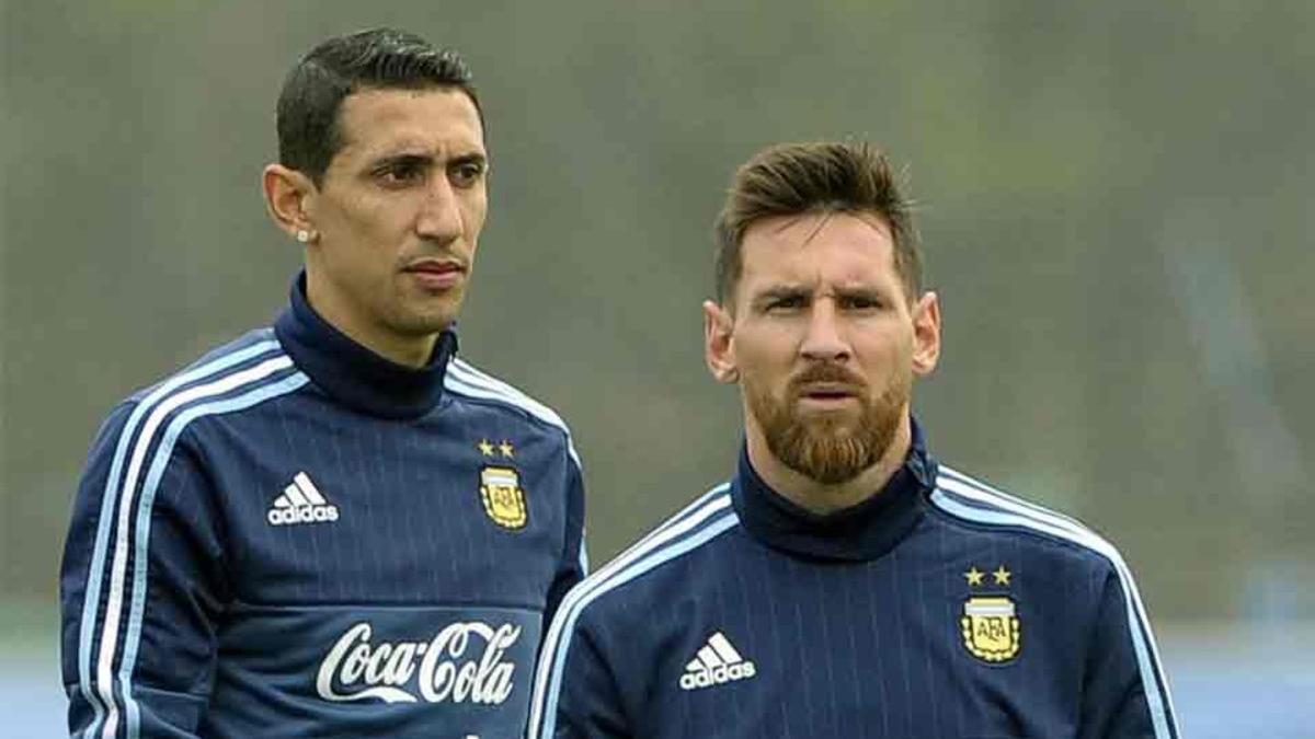Di María, junto a Messi, en un entrenamiento