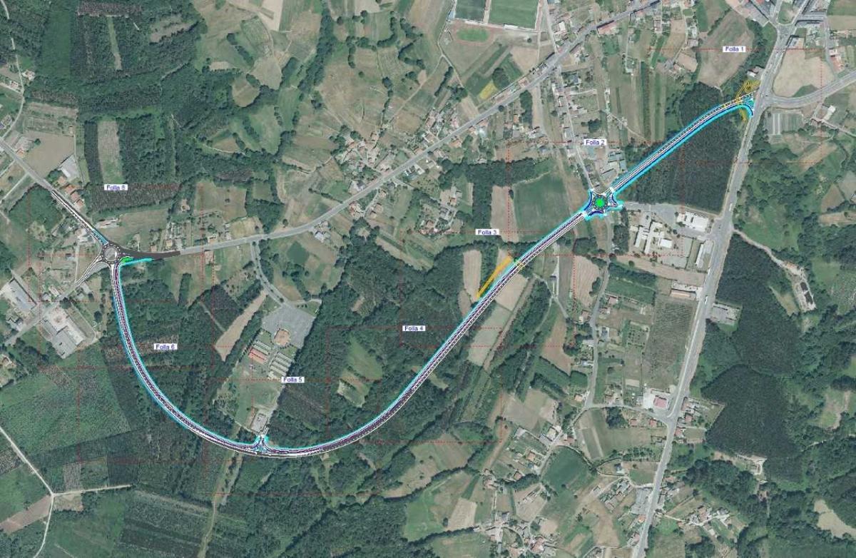 Plano desde arriba de la zona en la que se prevé ejecutar el proyecto de la variante sur-oeste de Ordes.