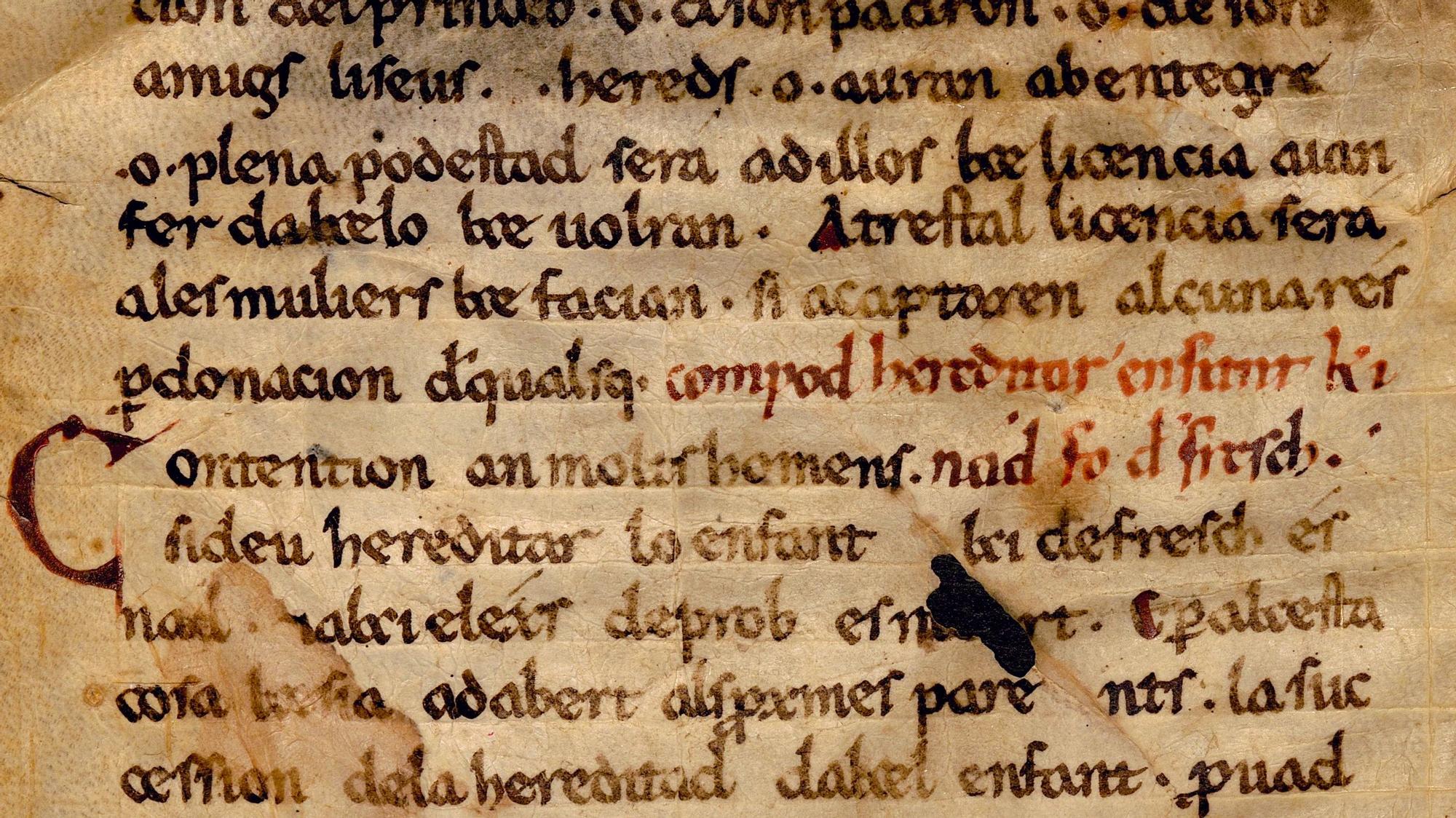 Fragmento de la traducción del 'Liber iudicum' al catalán conservada en los archivos del obispado de Urgell.