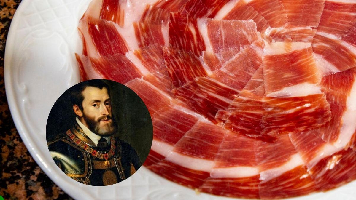 Jamón de Montánchez. En el círculo, Carlos V.