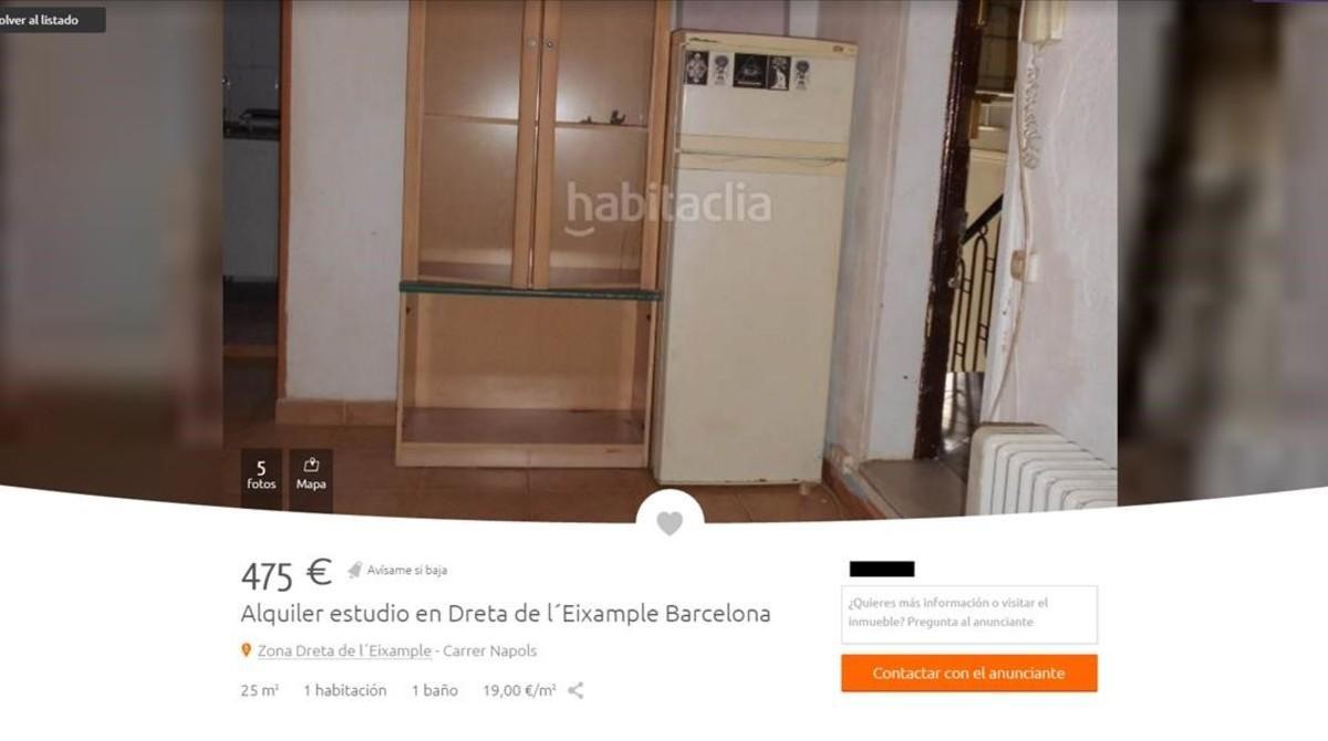 Anuncio de Habitaclia de un piso en Barcelona.