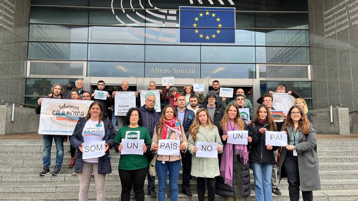 Los colectivos que se reunieron con los eurodiputados, en la puerta de la sede de la UE