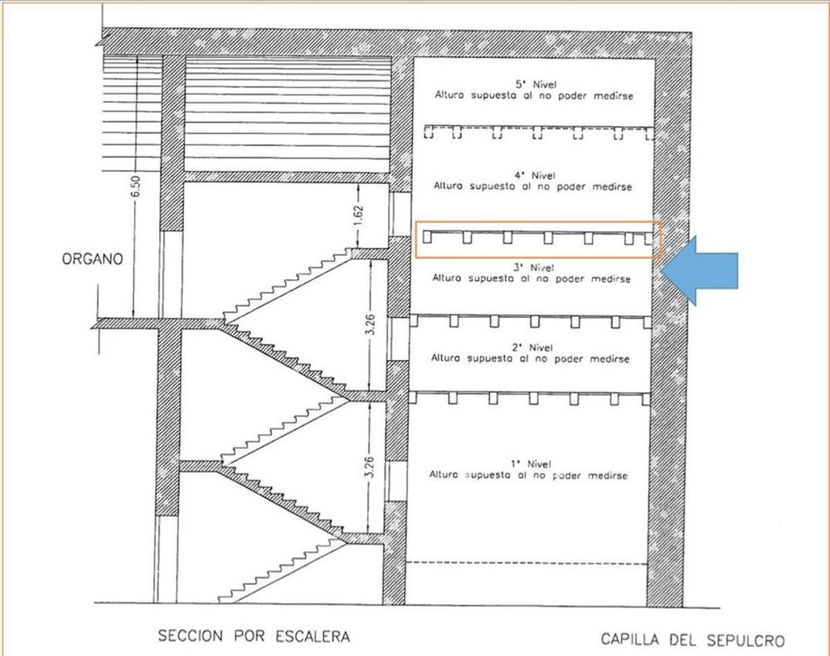 Uno de los planos de los trabajos de recuperación de restos en la cripta del Valle de los Caídos.
