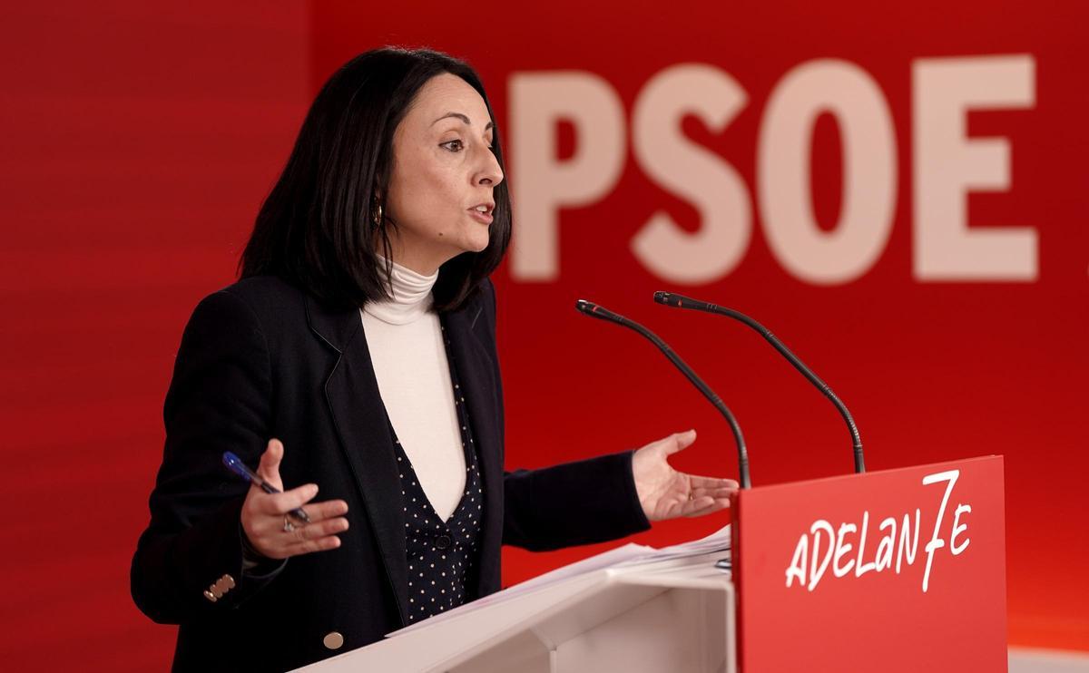 Rebeca Torró, secretaria de organización del PSOE, durante la rueda de prensa.
