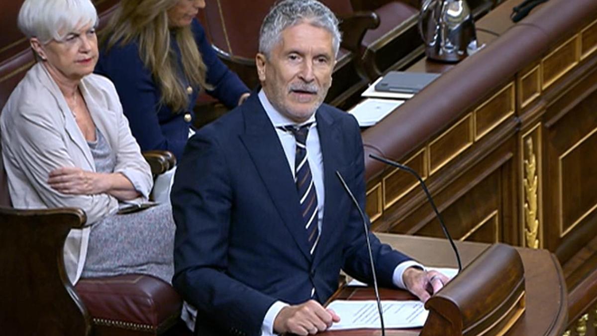 El ministro del Interior, Fernando Grande Marlaska, interpelado este miércoles en el Congreso.