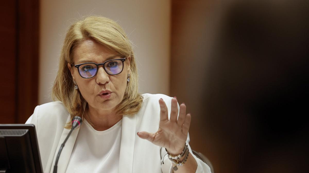 La vicepresidenta primera y consellera de Vivienda, Empleo, Juventud e Igualdad, Susana Camarero, abre la ronda de comparecencias en las Corts, este martes.