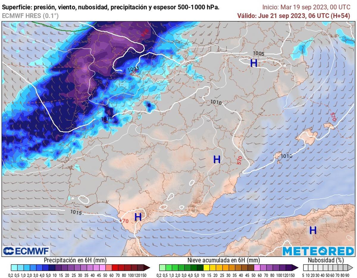 Las lluvias más intensas registrarán durante la noche del miércoles al jueves, según el modelo ECMWF