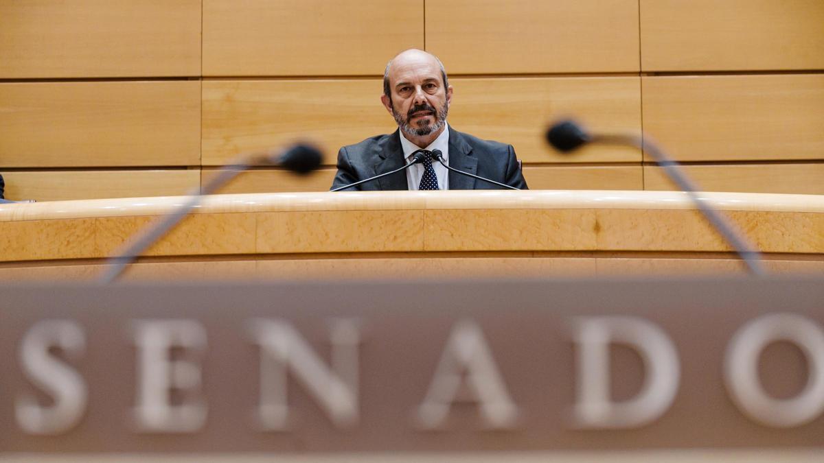 El presidente del Senado, Pedro Rollán, durante una sesión de control al Gobierno, en el Senado, a 20 de mayo de 2025, en Madrid (España).