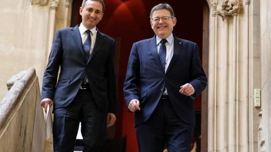 Ximo Puig y César Sánchez en el Palau de la Generalitat el pasado enero.