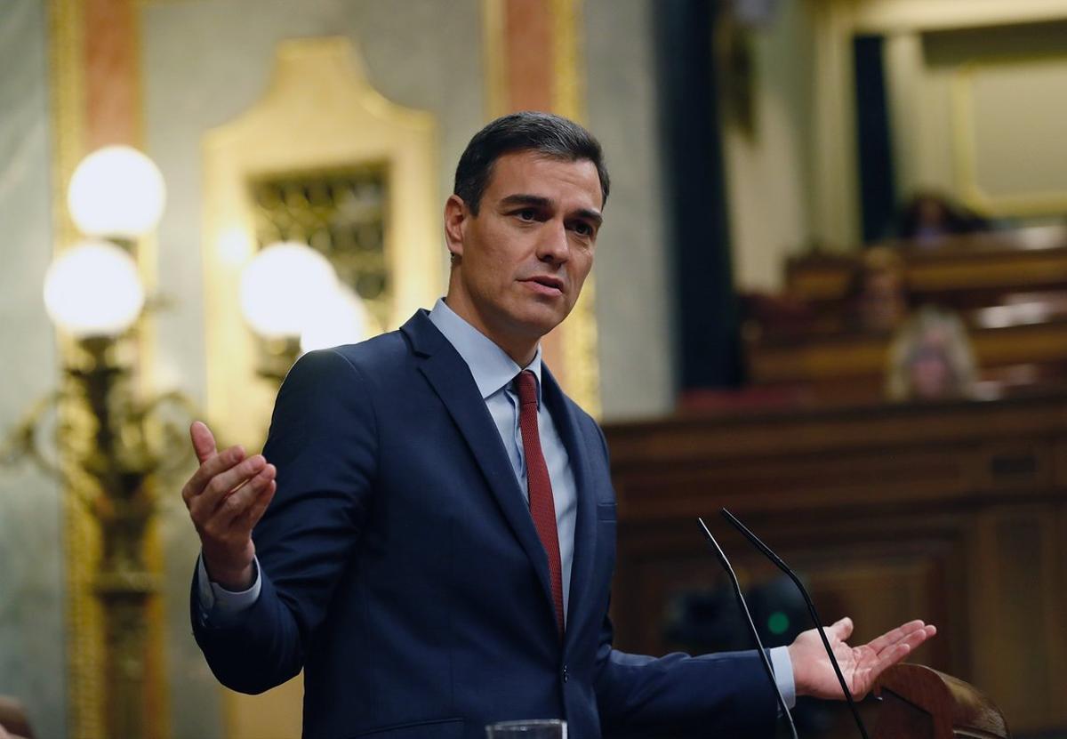 GRAF4738. MADRID, 27/02/2019.- El presidente del Gobierno, Pedro Sánchez , durante su comparecencia este miércoles en el último pleno del Congreso antes de la convocatoria de elecciones. EFE/J.P.Gandul