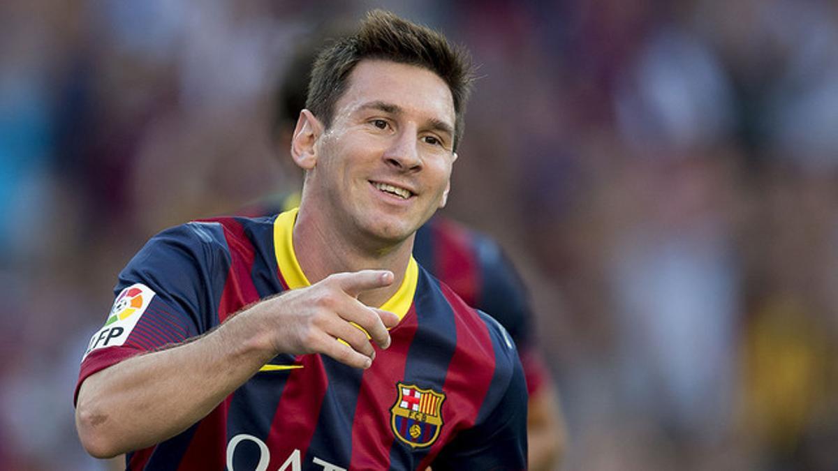 Leo Messi celebra un gol en el Camp Nou