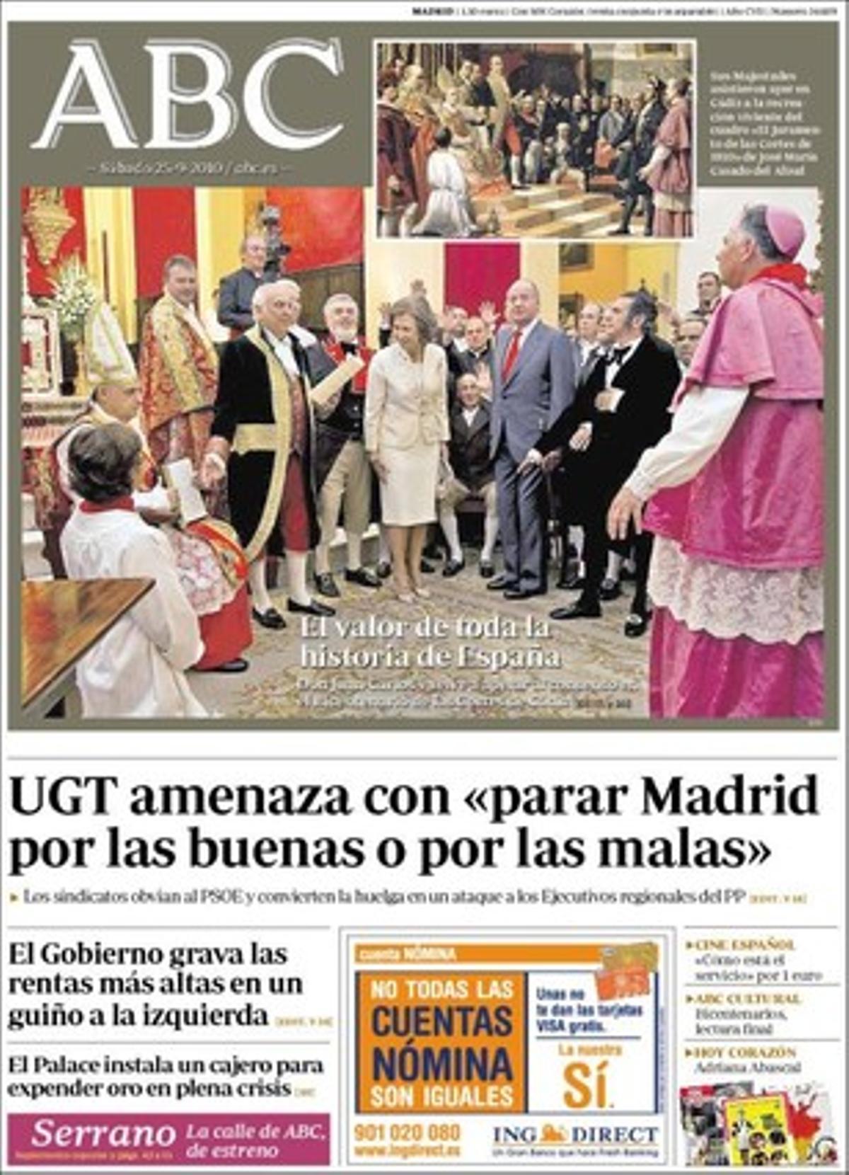 Portada de l’’ABC’ del 25 de setembre del 2010.