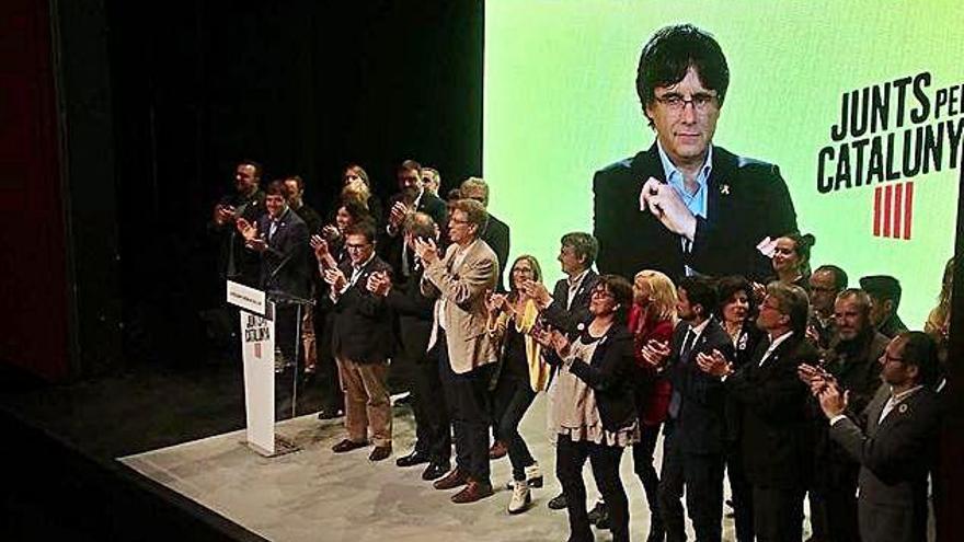 Carles Puigdemont, en un acte de campanya de Junts per Catalunya.