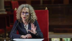 La presidenta del Tribunal Superior de Justícia de Cataluña (TSJC), Mercè Caso, durante la rueda de prensa en la que ha hecho balance de su primer año de mandato.  EFE/Toni Albir