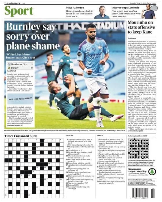 Portada THE TIMES SPORT martes 23 junio 2020