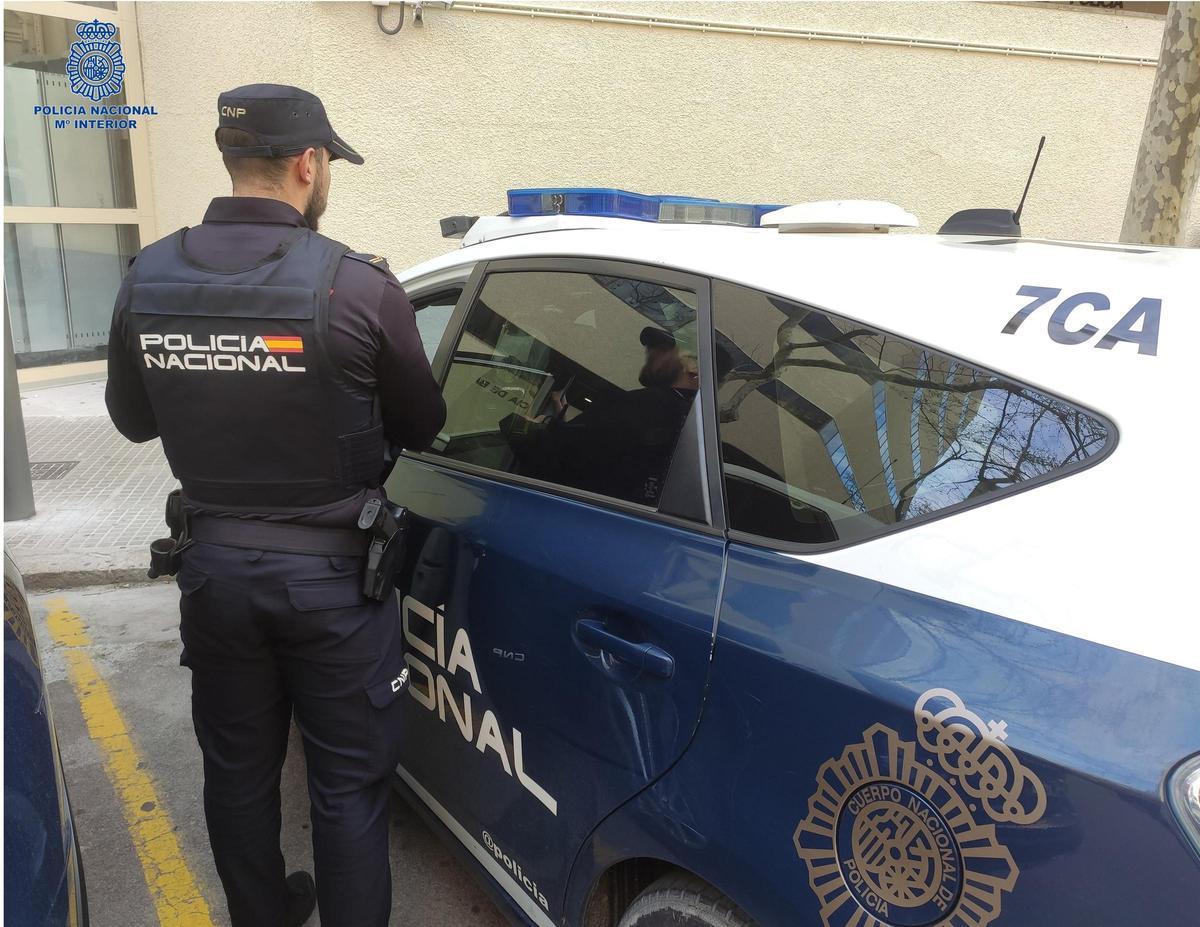 Un agente junto a un vehículo de la Policía Nacional.