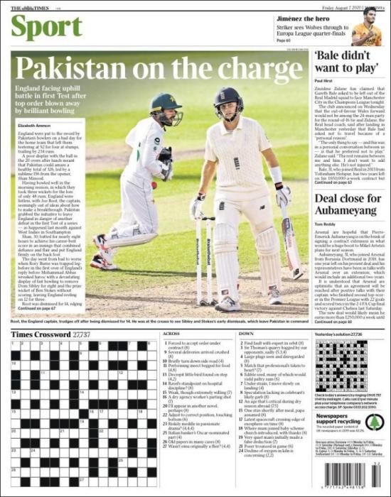 Portada THE TIMES SPORT viernes 7 agosto 2020