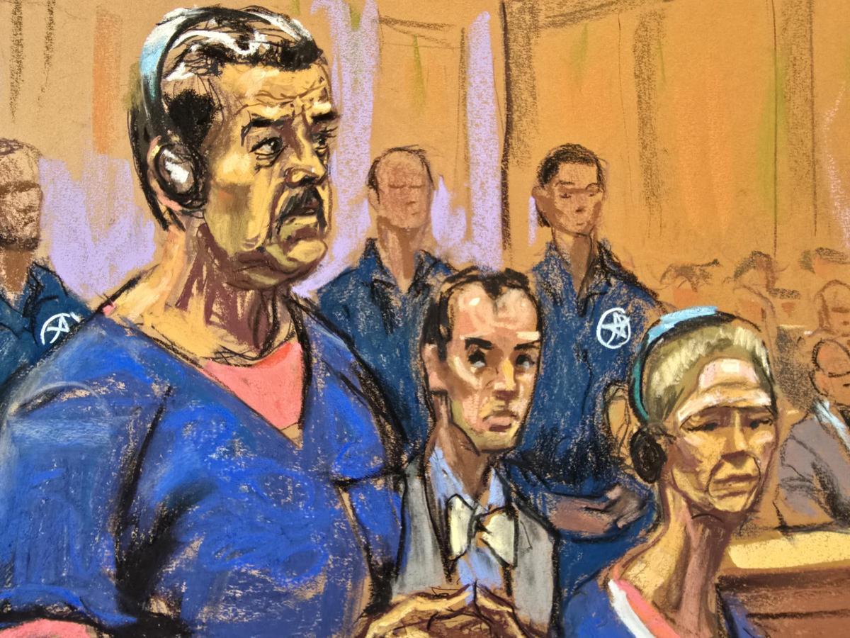 Dibujo de Maduro y su esposa durante su comparecencia ante un juez federal de Nueva York, el 5 de enero.