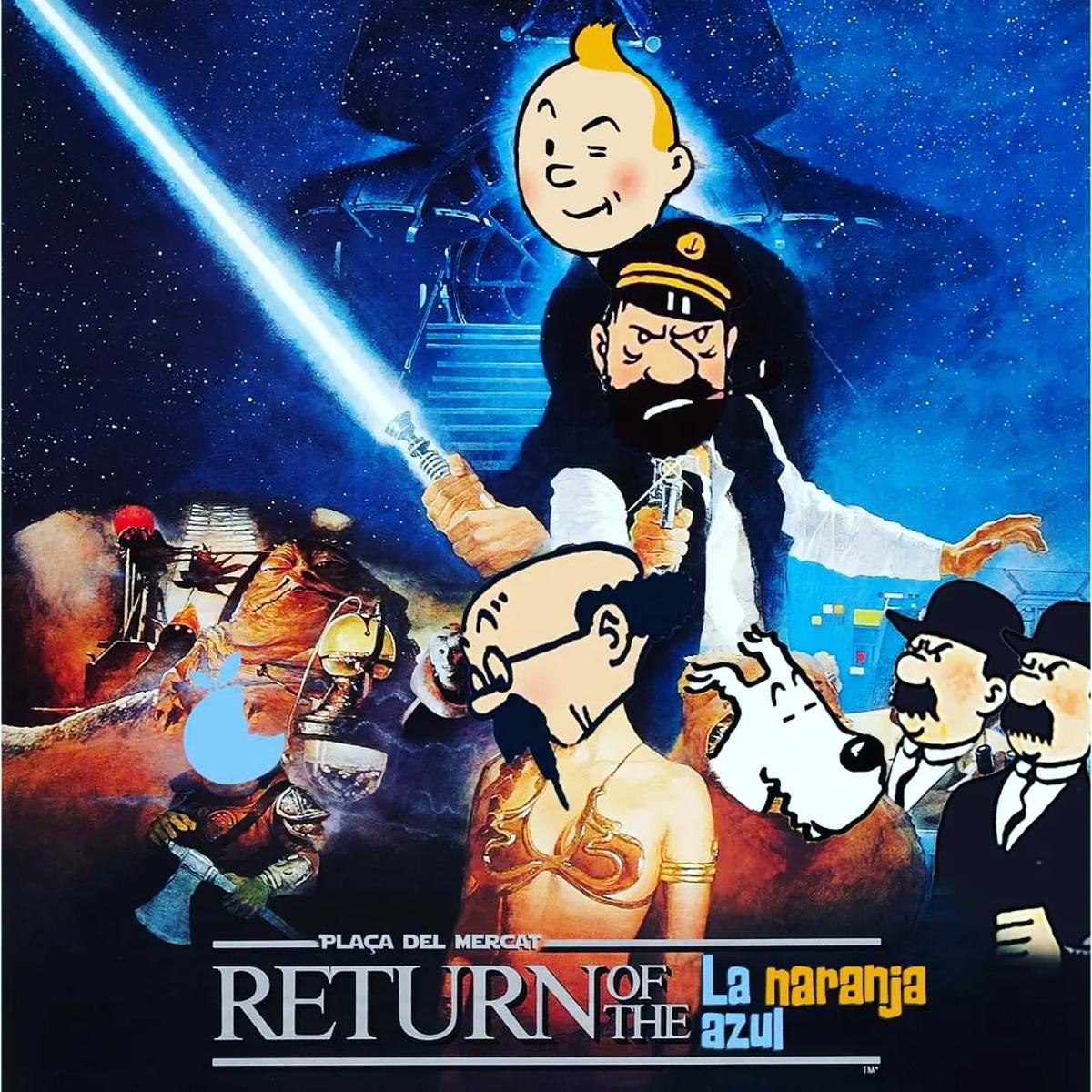 Montaje que mezcla la saga Star Wars y la película "Tintín y las naranjas azules"