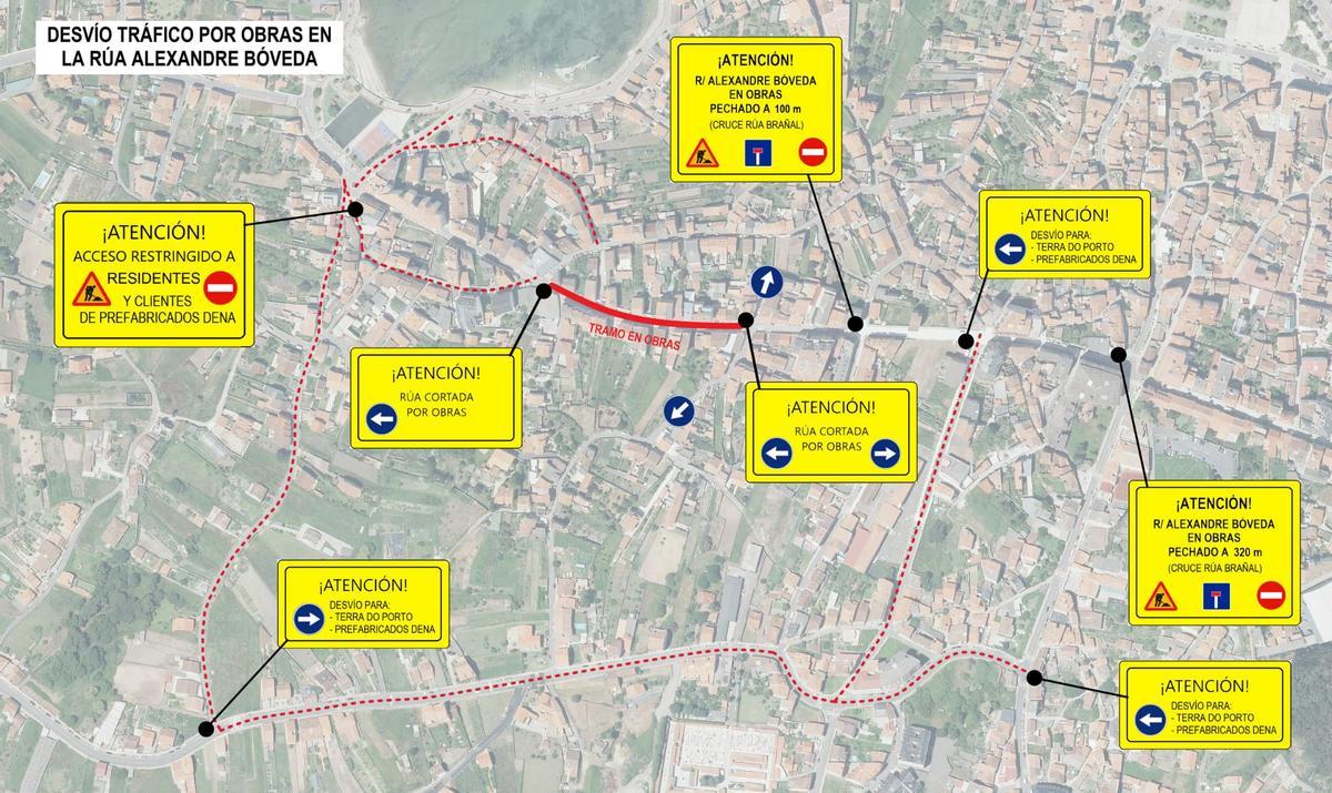 Mapa con las indicaciones actuales a causa de las obras.