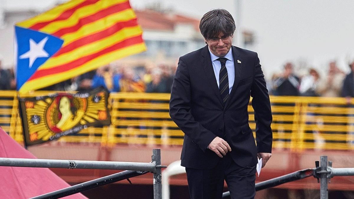 El 'expresident' Carles Puigdemont, en un acto celebrado en Perpinyà, el pasado 29 de febrero