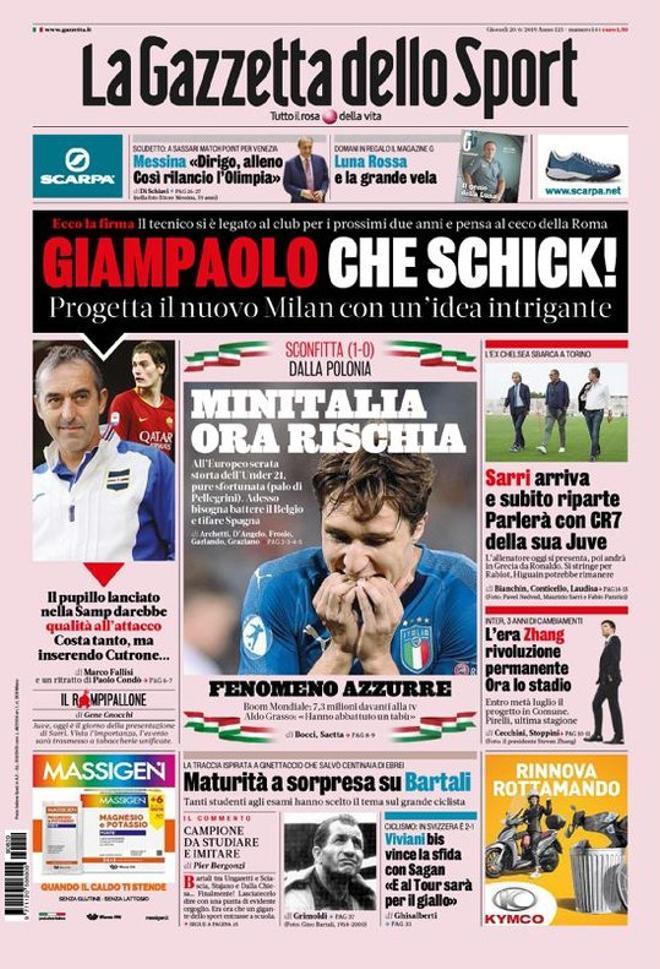 Portada Gazzetta dello Sport 20 de junio de 2019