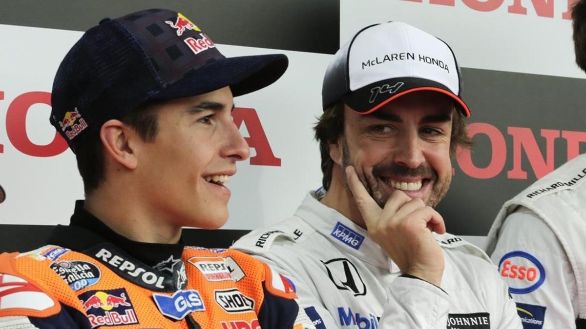 Marc Márquez y Fernando Alonso, juntos en Motegi (Japón).