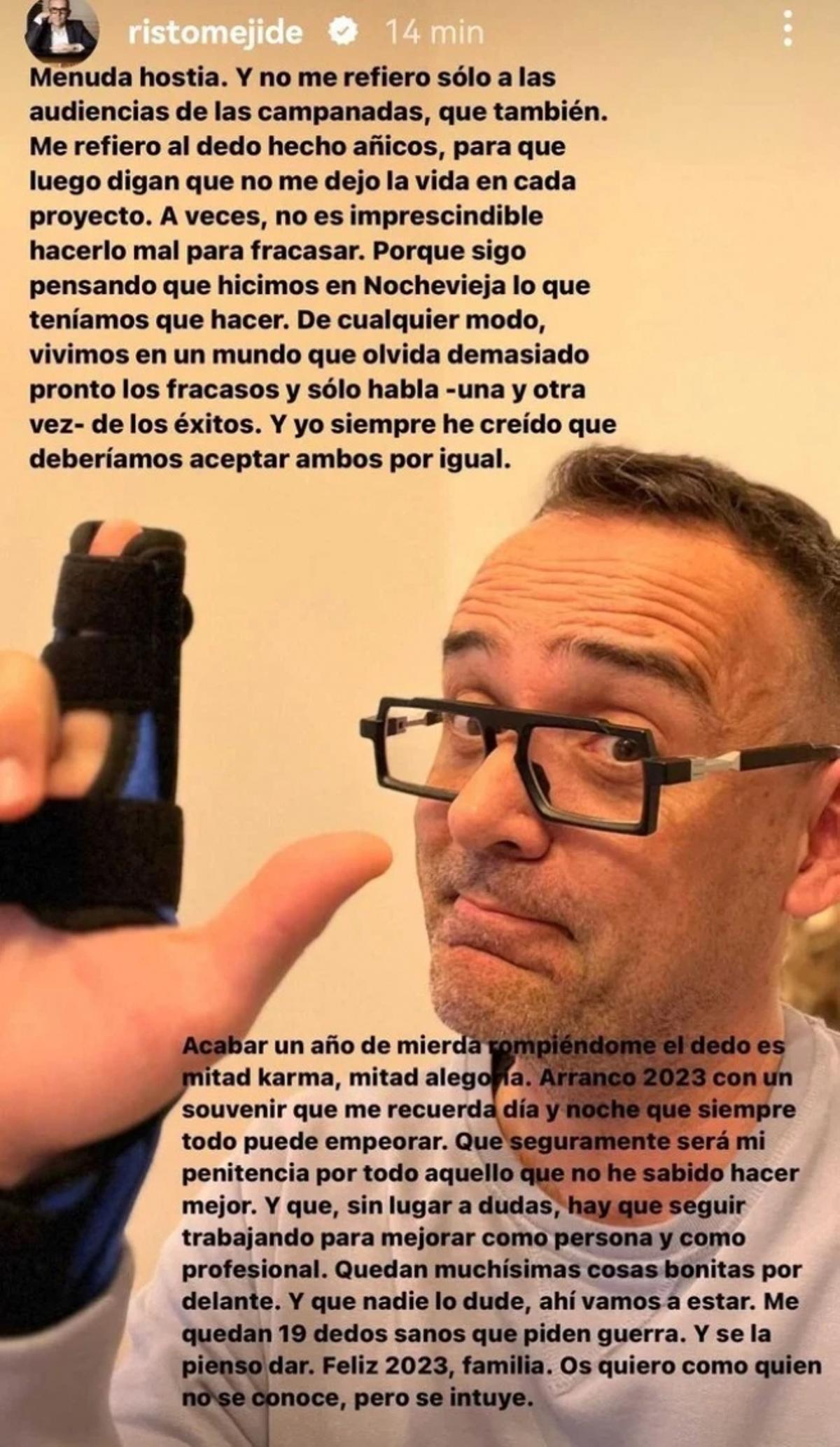 Risto Mejide se rompe un dedo tras las Campanadas