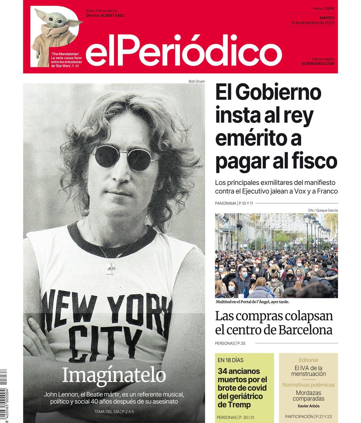 La portada d’EL PERIÓDICO del 8 de desembre del 2020