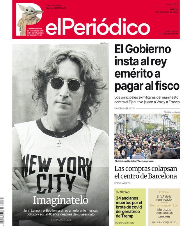 La portada d’EL PERIÓDICO del 8 de desembre del 2020
