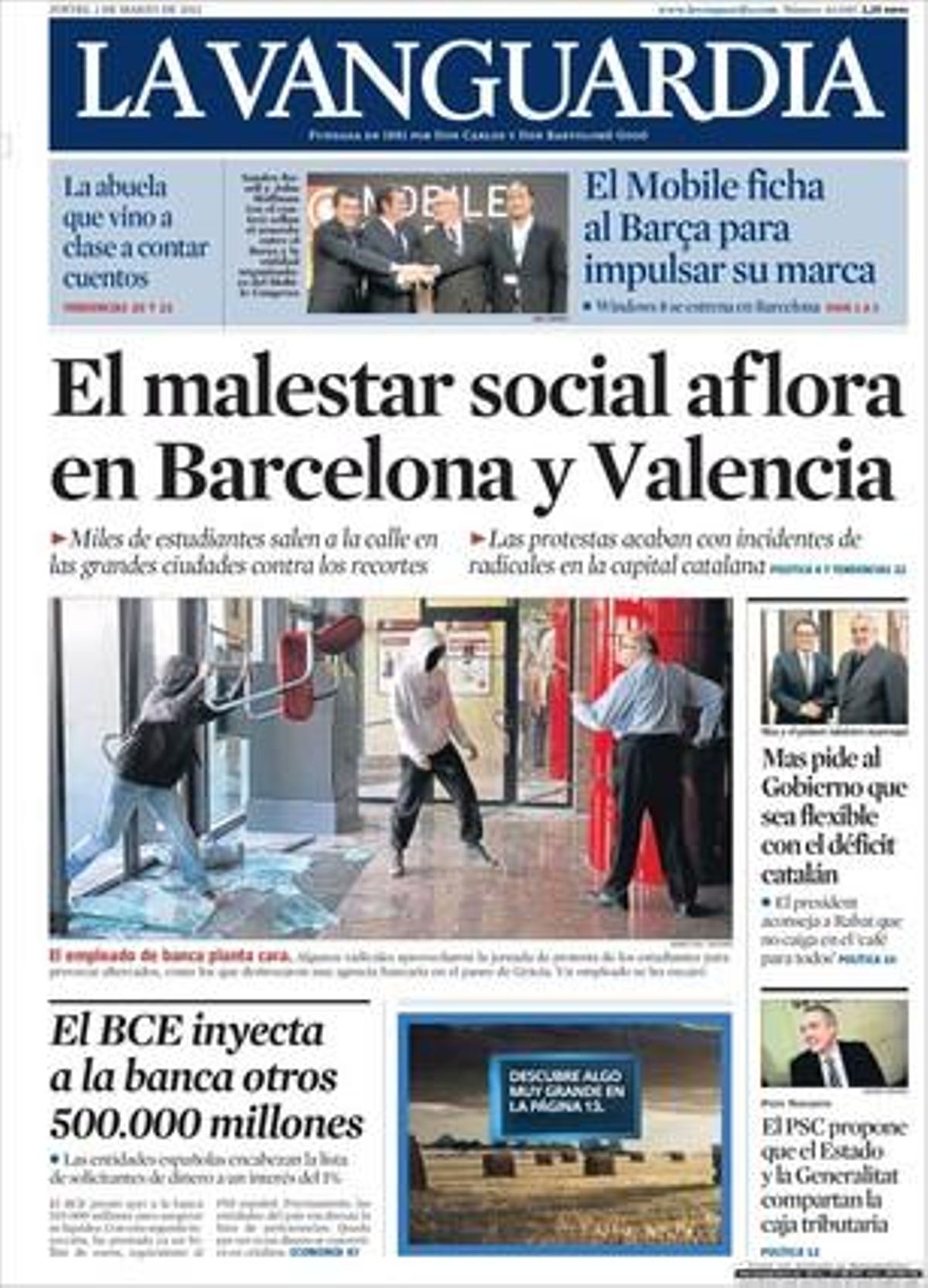 Portada de ’La Vanguardia’.