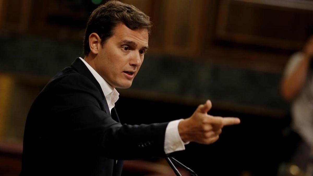 El líder de Ciudadanos, Albert Rivera, este miércoles en el pleno del Congreso.